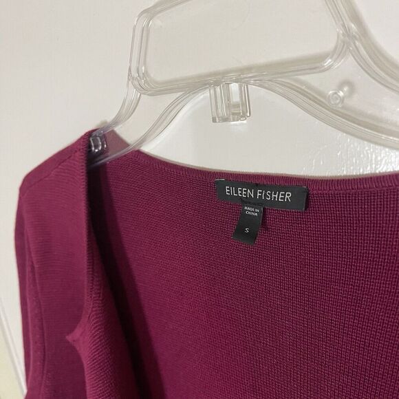 EILEEN FISHER raspberry wine silk open knit long cardigan small - Picture 4 of 4